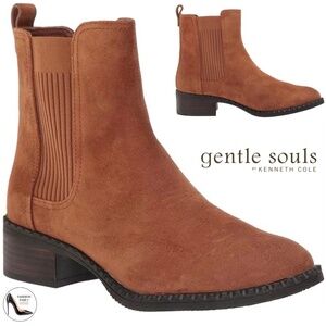 Gentle Souls Benton Elastic Bootie Ankle Boot Tan SUEDE PULL-ON CHELSEA BOOTIES
